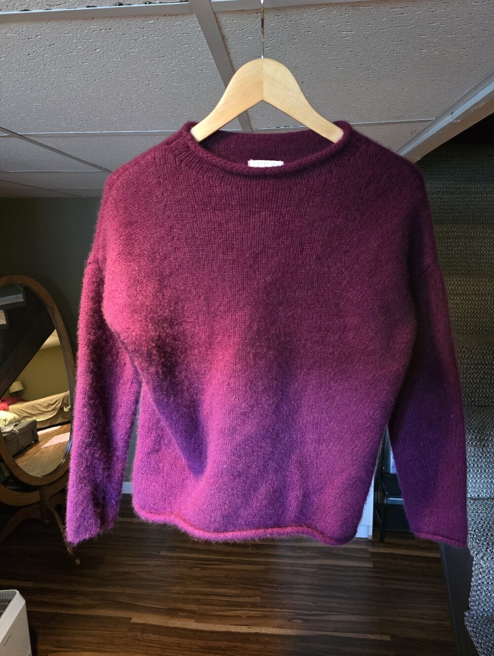 Lou & Grey 100% Cashmere Ribbed Crewneck Pullover Sweater Burgundy S